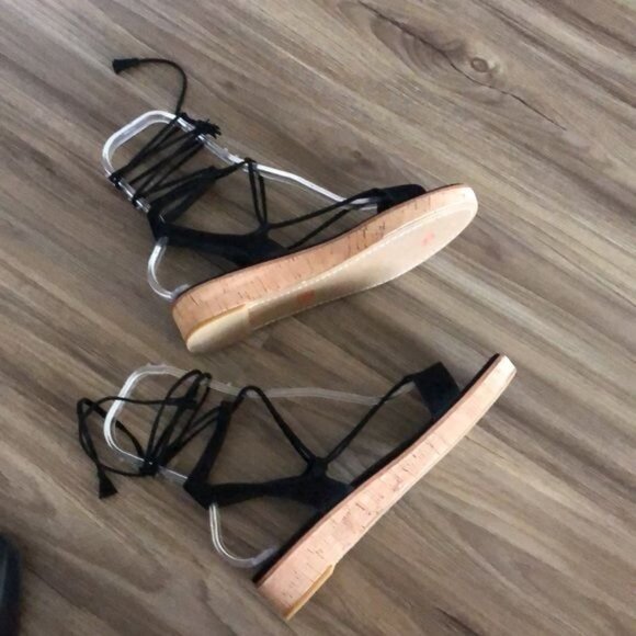 FRYE Miranda Gladiator Black Suede Cork Flat Sandals - Picture 4 of 11